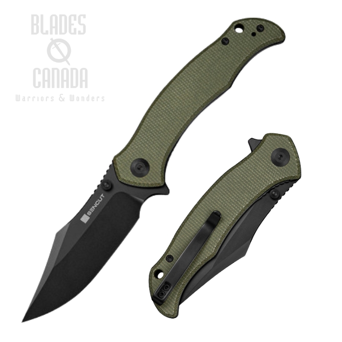 SENCUT Tauron Flipper Folding Knife, D2 Black, Micarta Green, S25060-3 (image for) SENCUT Tauron Flipper Folding Knife, D2 Black, Micarta Green, S25060-3