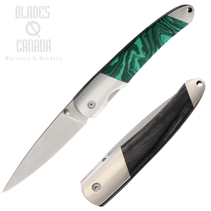 Santa Fe Stoneworks Folding Knife, Stainless Satin, Malachite Green/Wood, SF70M (image for) Santa Fe Stoneworks Folding Knife, Stainless Satin, Malachite Green/Wood, SF70M