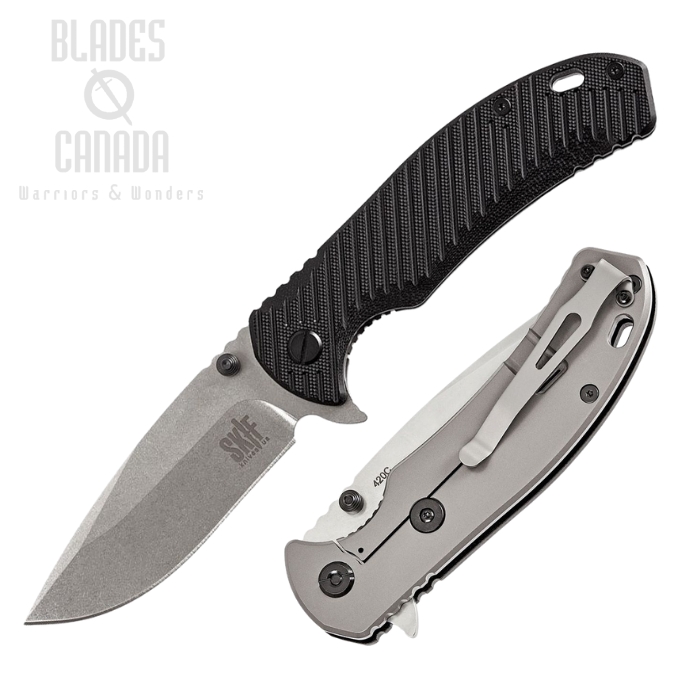 SKIF Sturdy Flipper Framelock Knife, Stonewash Blade, G10 Black/Stainless, SKF420SE