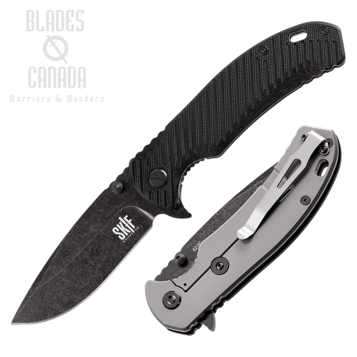 SKIF Sturdy Flipper Framelock Knife, Black Stonewash Blade, G10 Black/Stainless, SKF420SEB