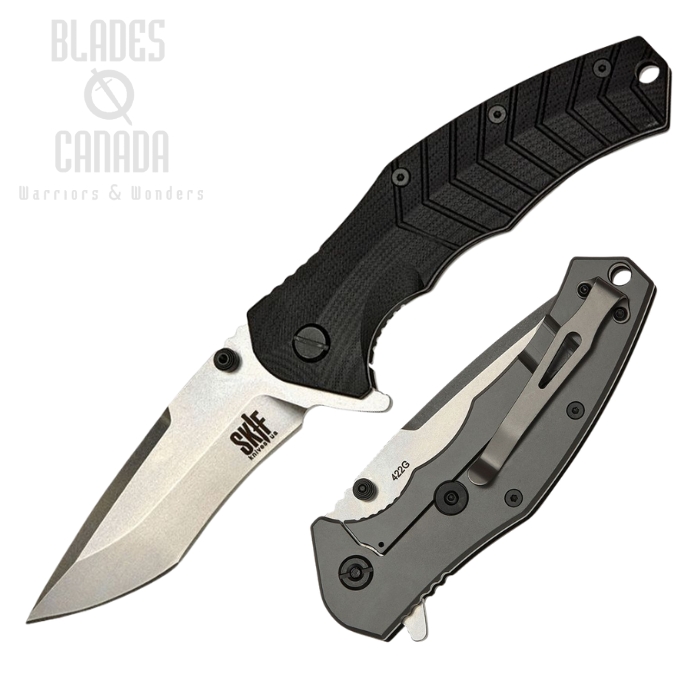 SKIF Griffin Flipper Framelock Knife, Stonewash Blade, G10 Black/Stainless, SKF422SE