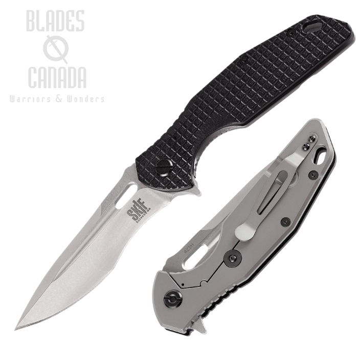 SKIF Defender Flipper Framelock Knife, Stonewash Blade, G10 Black Textured/Stainless, SKF423SE