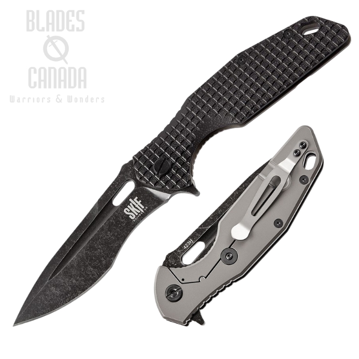 SKIF Defender Flipper Framelock Knife, Black Stonewash Blade, G10 Black/Stainless, SKF423SEB