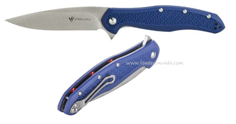 Steel Will Intrigue Flipper Folding Knife, D2 Satin, FRN Blue, F45-17 - Click Image to Close