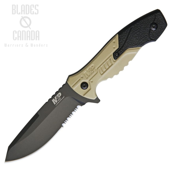 Smithh & Wesson M&P Fixed Blade Knife, Stainless Black Partially Serrated, Black/Brown, SWMPF2CS