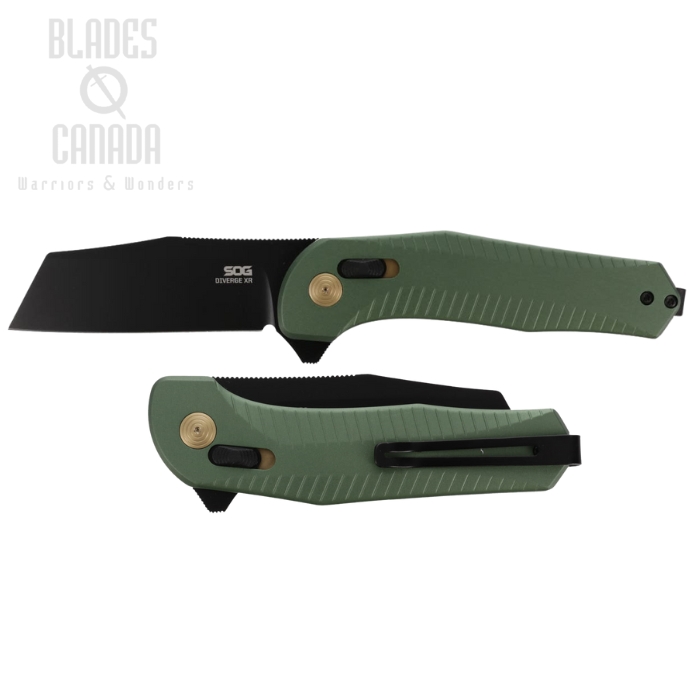 SOG Diverge XR Folding Knife, D2 Black, Aluminum Forest Green, SOG-12-02-03-43