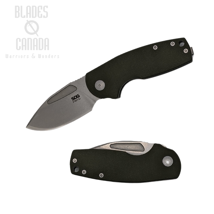 SOG Stout SJ Slipjoint Folding Knife, D2 Clip Point SW, G10 OD Green, 16-03-01-57