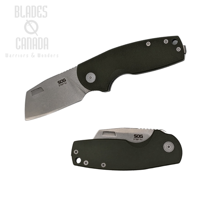 SOG Stout SJ Slipjoint Folding Knife, D2 Cleaver SW, G10 OD Green, 16-03-06-57