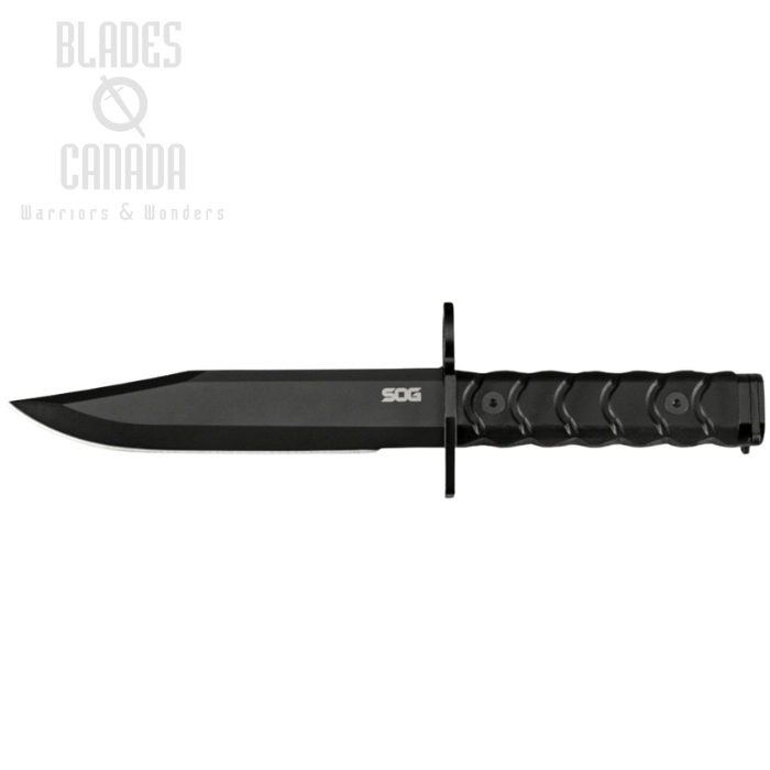 SOG BAR15C Fixed Blade Bayonet Knife, AUS 8 Black Clip Point, G10 Black, Kydex Sheath, SOG-BY1004