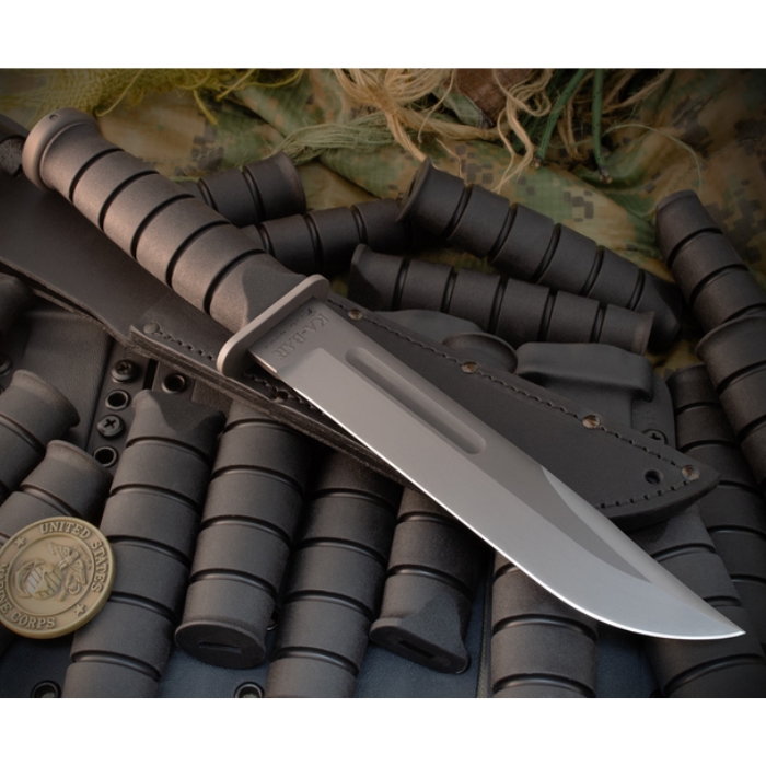 Spartan Ka-Bar Fixed Blade Knife, CPM MagnaCut Black, Kraton Black, Leather Black Sheath