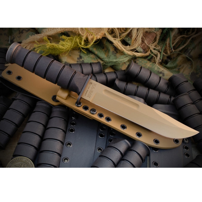 Spartan Ka-Bar Fixed Blade Knife, CPM MagnaCut FDE, Kraton Black, Kydex Tan Sheath