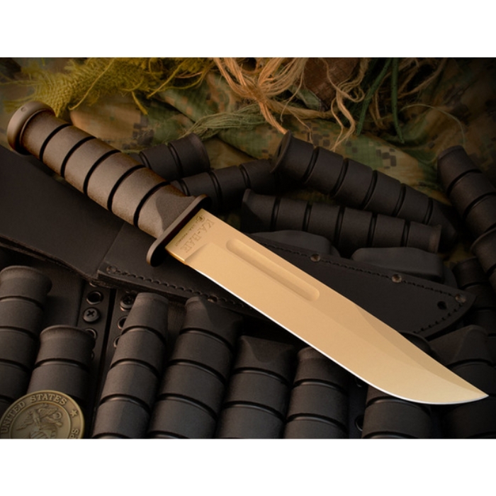 Spartan Ka-Bar Fixed Blade Knife, CPM MagnaCut FDE, Kraton Black, Leather Black Sheath