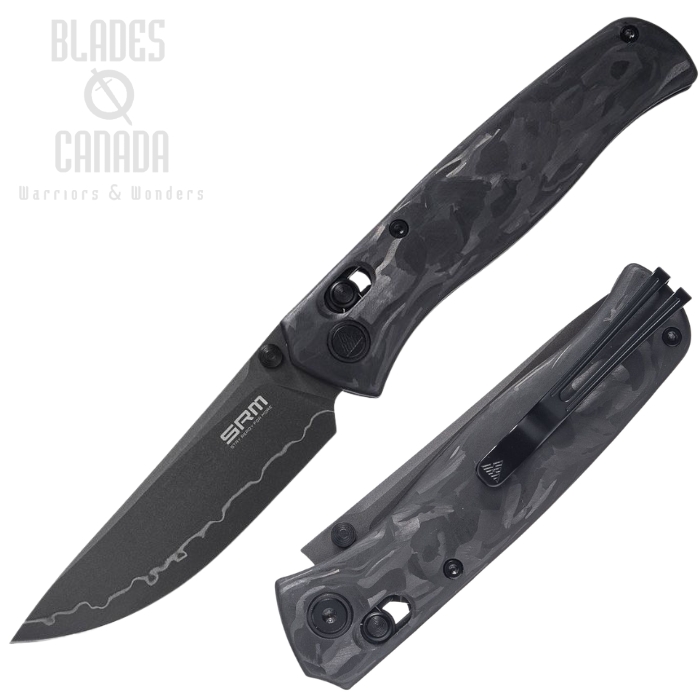 SRM 255L-FB2 Crossbar Lock Folding Knife, 140Cr Black Bead Blast, Carbon Fiber Shredded (image for) SRM 255L-FB2 Crossbar Lock Folding Knife, 140Cr Black Bead Blast, Carbon Fiber Shredded