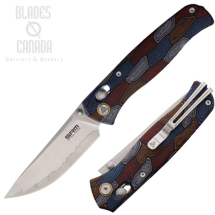 SRM Knives 255L-GQ2 Crossbar Lock Folding Knife, 140Cr Laminated, G10 Damascus Pattern (image for) SRM Knives 255L-GQ2 Crossbar Lock Folding Knife, 140Cr Laminated, G10 Damascus Pattern