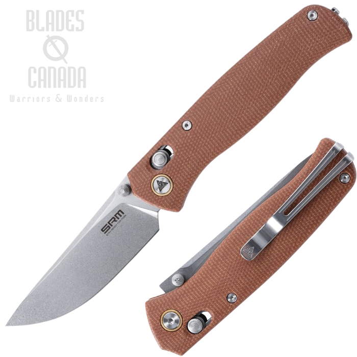SRM Knives 255L-MN Crossbar Lock Folding Knife, Stonewash Blade, Micarta Brown (image for) SRM Knives 255L-MN Crossbar Lock Folding Knife, Stonewash Blade, Micarta Brown