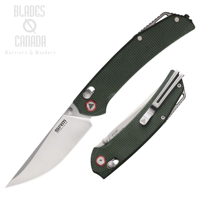 SRM 411L Ambi Lock Folding Knife, 14C28N brushed, Micarta Green, SRM411LMG