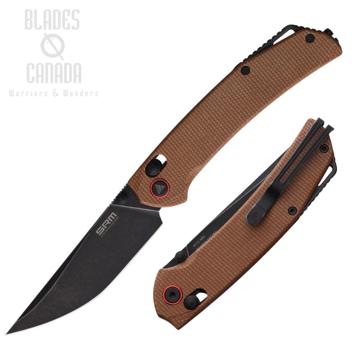 SRM 411L Ambi Lock Folding Knife, 14C28N Black SW, Micarta Flat Dark Earth, SRM411LMN