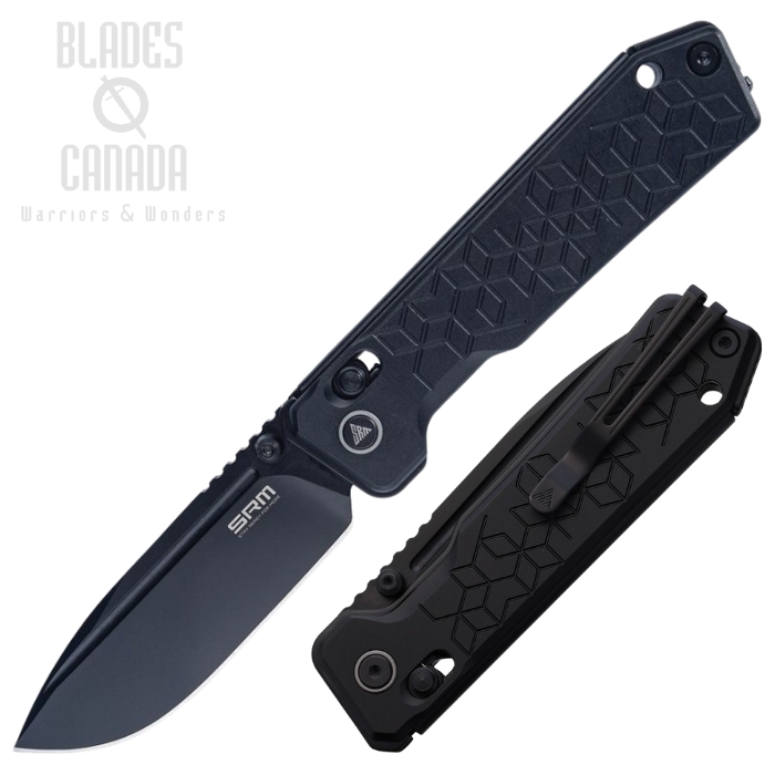 SRM Knives Rubix Ambi Lock Folding Knife, 14C28N Black, Aluminum Black, SRM7228BAB