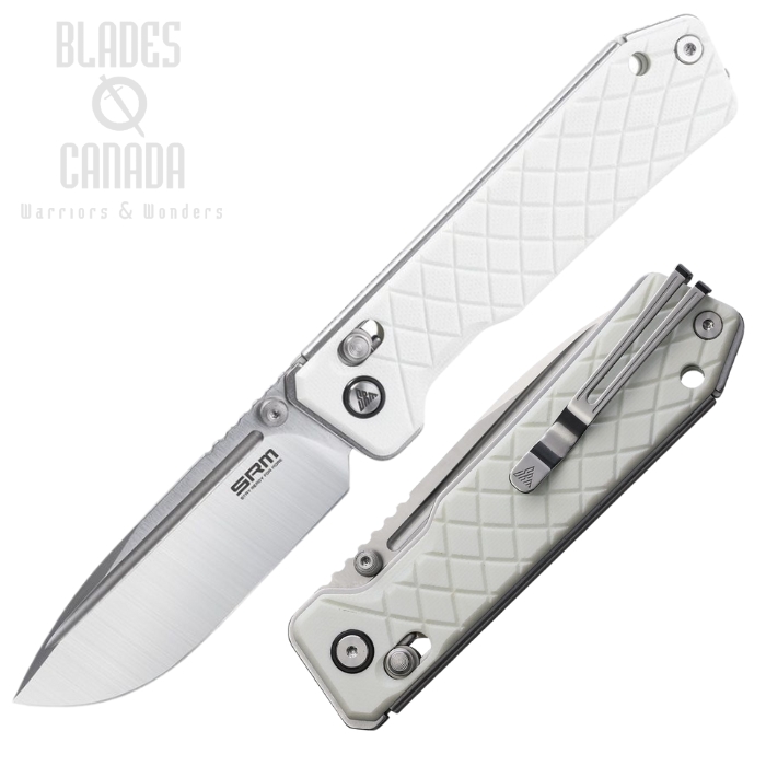 SRM Knives Rubix Ambi Lock Folding Knife, 14C28N Satin, G10 White Textured, SRM7228BGT