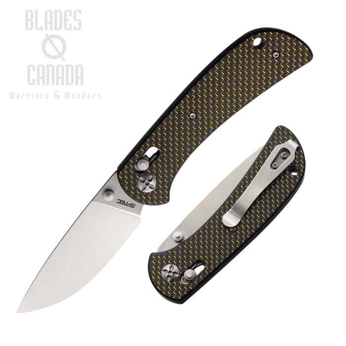 S-Tec Axis Lock Folding Knife, D2 Satin, Carbon Fiber Gold, STTS022