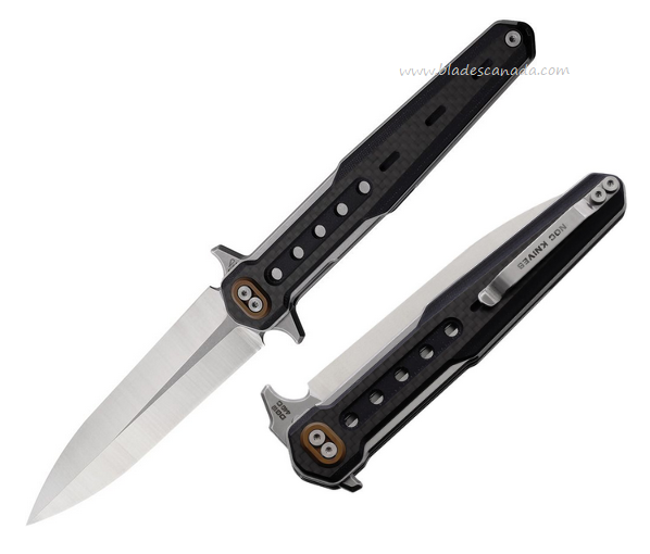 NOC Knives DG12 Flipper Folding Knife, 440C Satin/SW, G10 Black/Carbon Fiber, STEDG12BLC