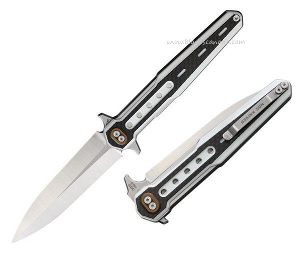 NOC Knives DG12 Flipper Folding Knife, 440C Satin/SW, G10 White/Carbon Fiber, STEDG12WHT