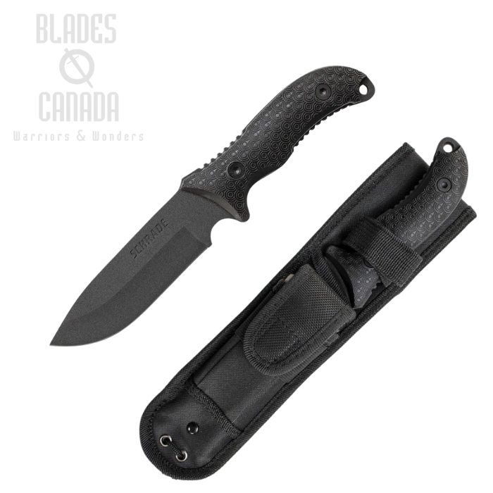 Schrade F36 Frontier Fixed Blade Knife, 1095 Black, Black Textured Handles, Nylon Sheath, SCHF36 Schrade F36 Frontier Fixed Blade Knife, 1095 Black, Black Textured Handles, Nylon Sheath, SCHF36