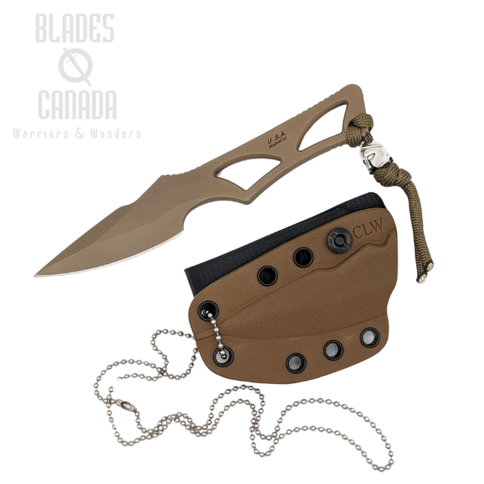 Spartan Blades Enyo Fixed Blade Neck Knife, CPM MagnaCut FDE, Coyote Kydex Sheath