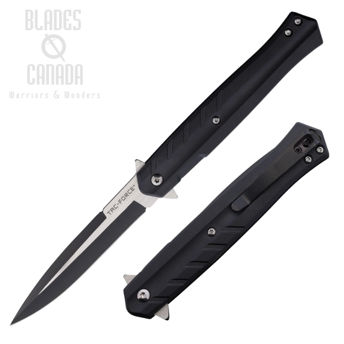 Tac Force Flipper Folding Knife, Assisted Opening, Stainless Two-Tone, Nylon Black, TF2002BK