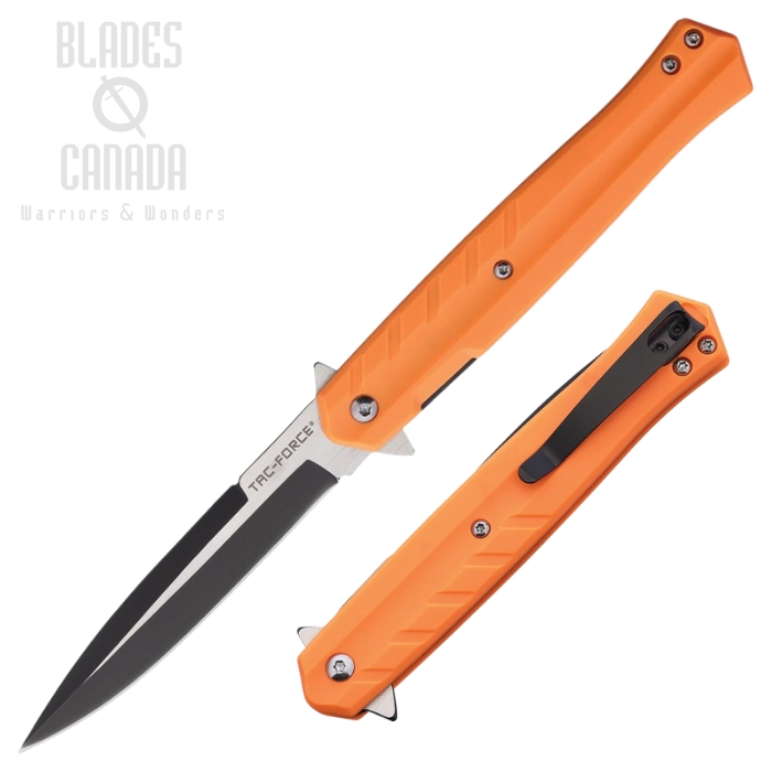 Tac Force Flipper Folding Knife, Assisted Opening, Stainless Two-Tone, Nylon Orange, TF2002OR