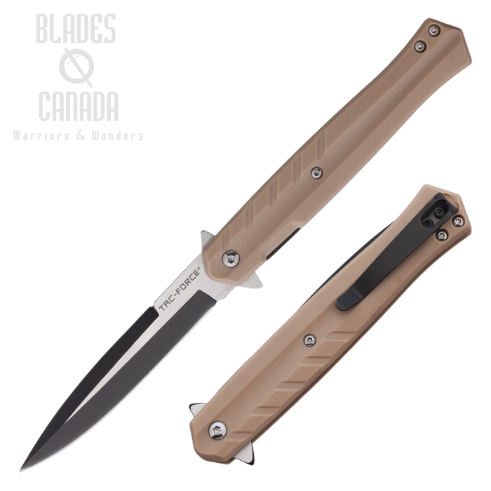 Tac Force Flipper Folding Knife, Assisted Opening, Stainless Two-Tone, Nylon Tan, TF2002TN