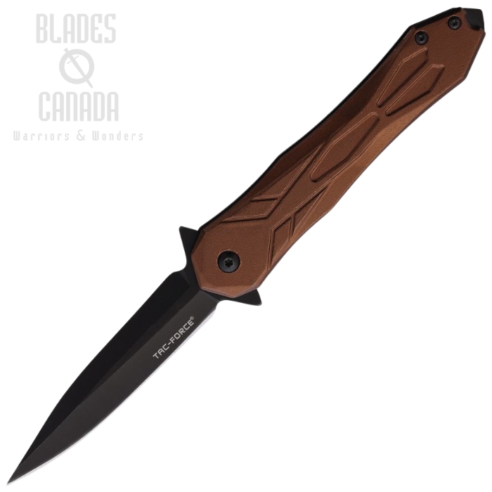 Tac Force Flipper Folding Knife, Assisted Opening, Stainless Black, Aluminum Bronze, TF2003BN