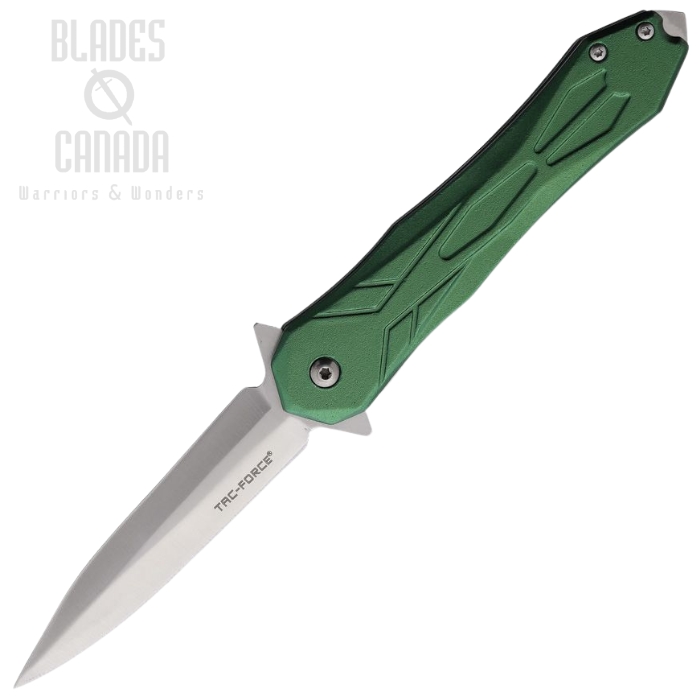 Tac Force Flipper Folding Knife, Assisted Opening, Stainless Satin, Aluminum Green, TF2003GN