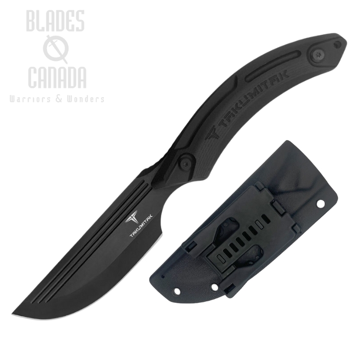 Takumitak Hunter Fixed Blade Knife, D2 Black, G10 Black, Kydex Sheath, TKF207BK