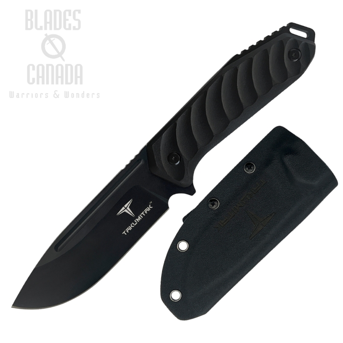 Takumitak Takumi Fixed Blade Knife, D2 Black, G10 Black, Kydex Sheath, TKF208BK