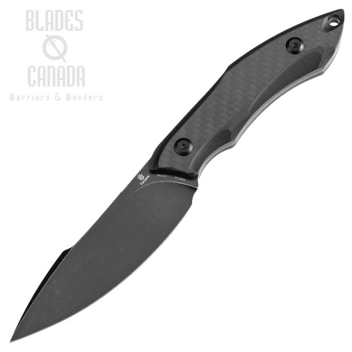 Tenable Luccio Fixed Blade Knife, 14C28N Blackwash, Carbon Fiber/G10 Black, Kydex Sheath, G007A6