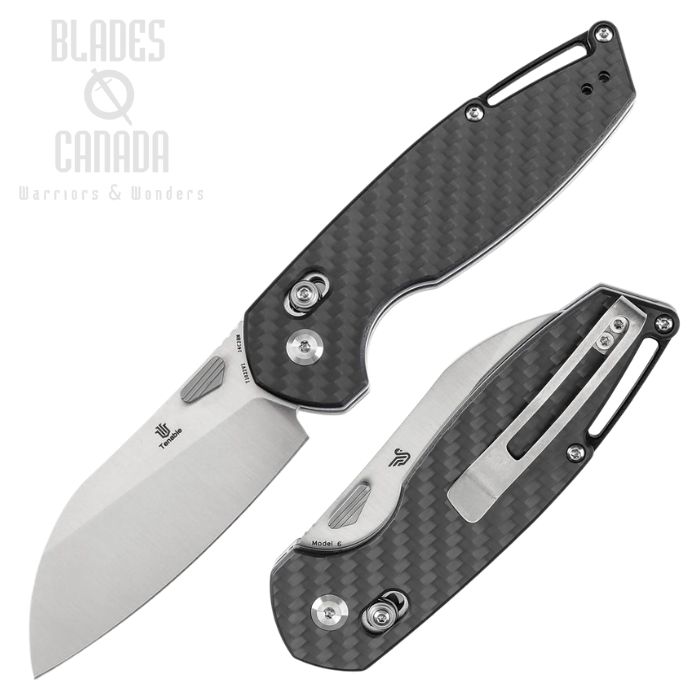 Tenable Model 6 Crossbar Lock Folding Knife, 14C28N Satin, Twill Carbon Fiber, T1022V1