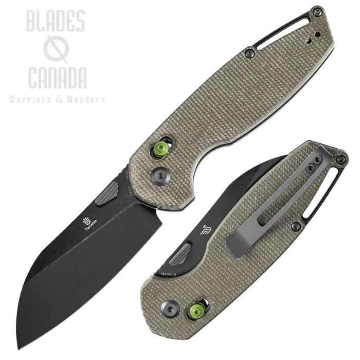 Tenable Model 6 Crossbar Lock Folding Knife, 14C28N Black, Micarta Green, T1022V2