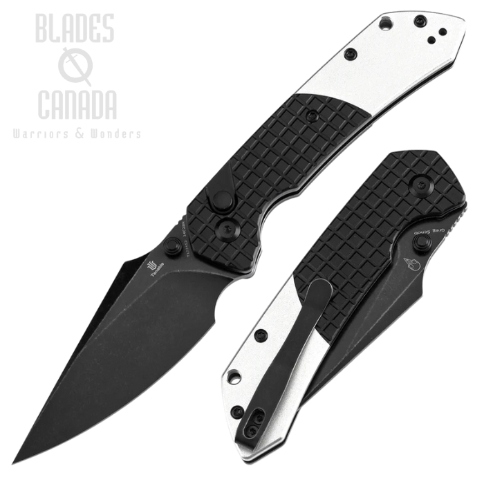 Tenable Fenrir Button Lock Folding Knife, 14C28N Black, Aluminum Plain/Black Frag, T1034S2