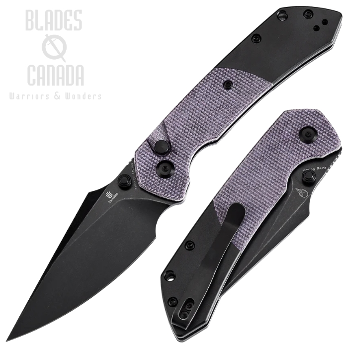 Tenable Fenrir Button Lock Folding Knife, 14C28N Blackwash, Micarta Purple/Aluminum Black, T1034S5