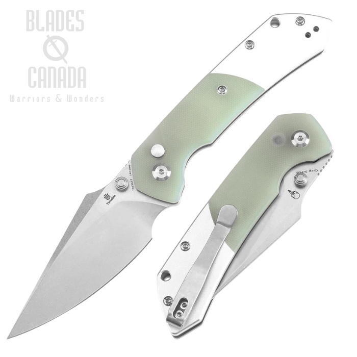 Tenable Fenrir Button Lock Folding Knife, 14C28N SW, G10 Jade/Aluminum Plain, T1034S7