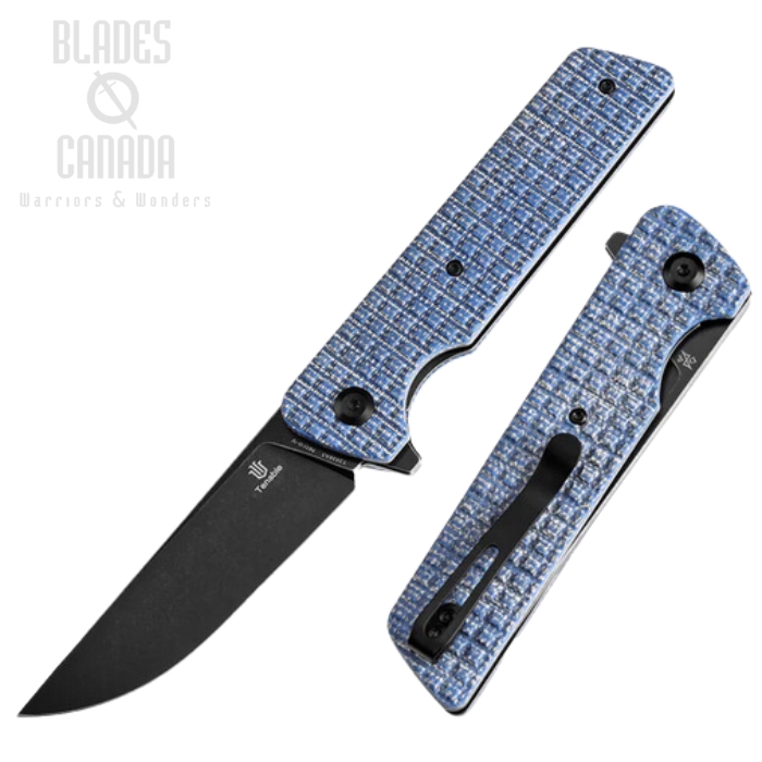 Tenable Anomaly Flipper Folding Knife, Nitro-V Black SW, Micarta Blue Frag, T2038A3