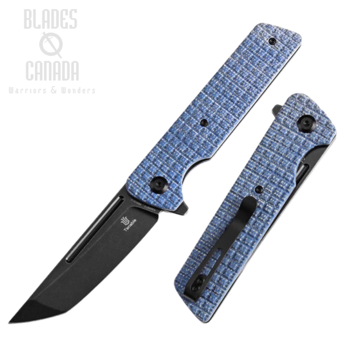 Tenable Anomaly Flipper Folding Knife, Nitro-V Black SW Tanto, Micarta Blue Frag, T2038T3