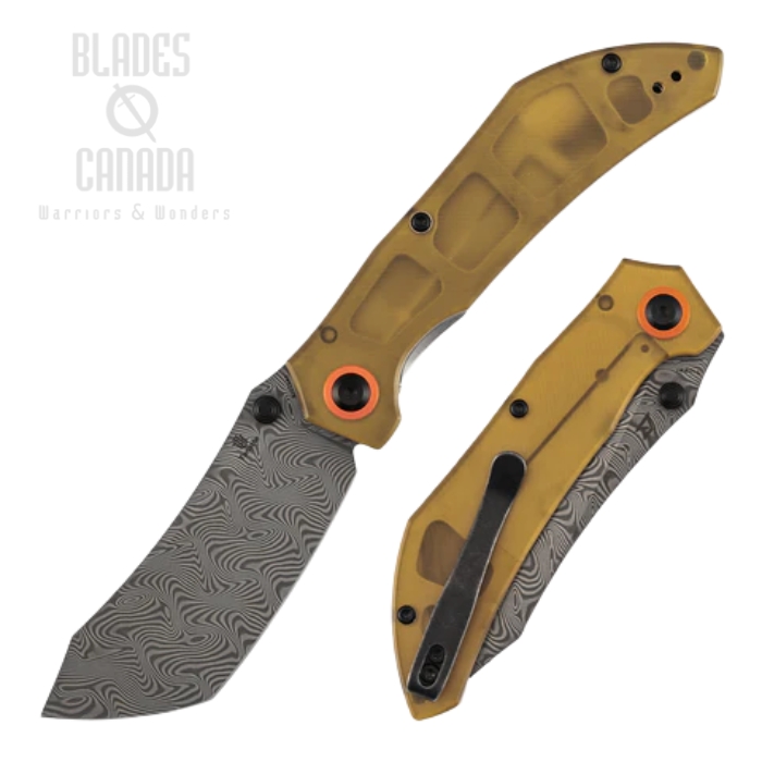 Tenable Tipper Folding Knife, Damascus, PEI Amber, B1079A5 (image for) Tenable Tipper Folding Knife, Damascus, PEI Amber, B1079A5