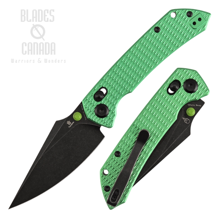 Tenable Fenrir Button Lock Folding Knife, 14C28N Black, Aluminum Green, T1034V16 (image for) Tenable Fenrir Button Lock Folding Knife, 14C28N Black, Aluminum Green, T1034V16