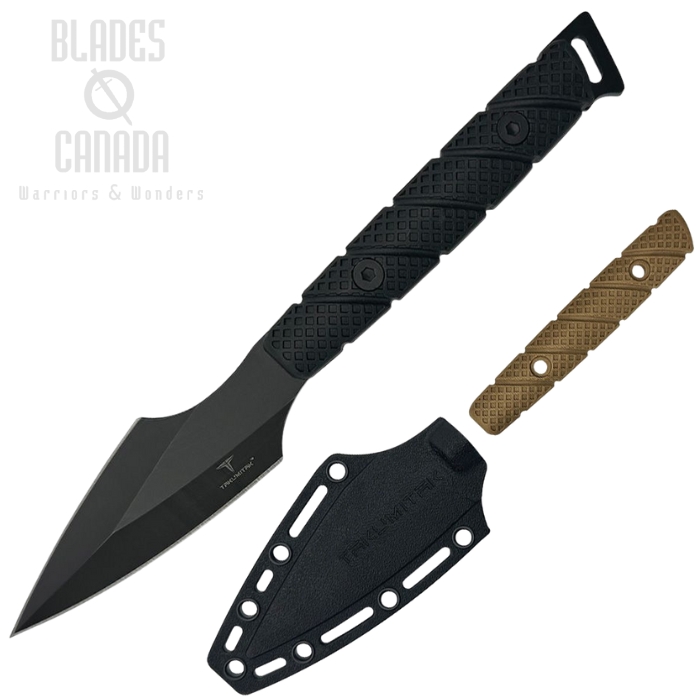 Takumitak Twisted Fixed Blade Knife, Stainless Black, FRN Black Handle, Extra Handles, FRN Belt Steath, TKF310 (image for) Takumitak Twisted Fixed Blade Knife, Stainless Black, FRN Black Handle, Extra Handles, FRN Belt Steath, TKF310