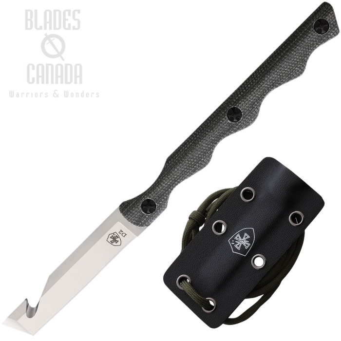 Templar Fixed Blade Neck Knife, D2 Satin, Micarta OD Green, Kydex Sheath, Belt/Cord Cutter, N-TKG-22-2 Templar Fixed Blade Neck Knife, D2 Satin, Micarta OD Green, Kydex Sheath, Belt/Cord Cutter, N-TKG-22-2