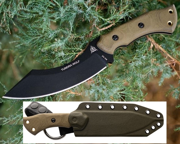 TOPS Tundra Wolf Fixed Blade Knife, 1095 Steel, Micarta, Kydex Sheath, TWLF-01