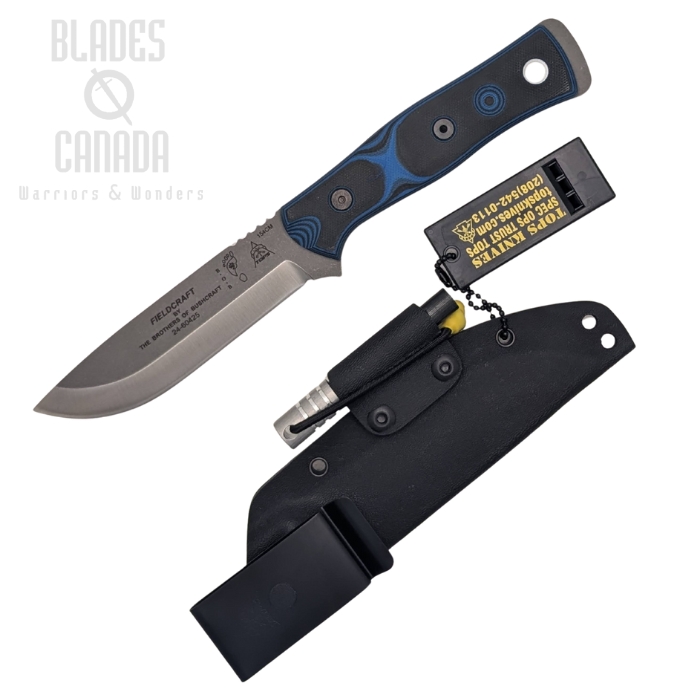 TOPS B.O.B. Hunter Fixed Blade Knife, 154CM, G10 Blue/Black, Kydex Sheath, BROS-154-BB (image for) TOPS B.O.B. Hunter Fixed Blade Knife, 154CM, G10 Blue/Black, Kydex Sheath, BROS-154-BB