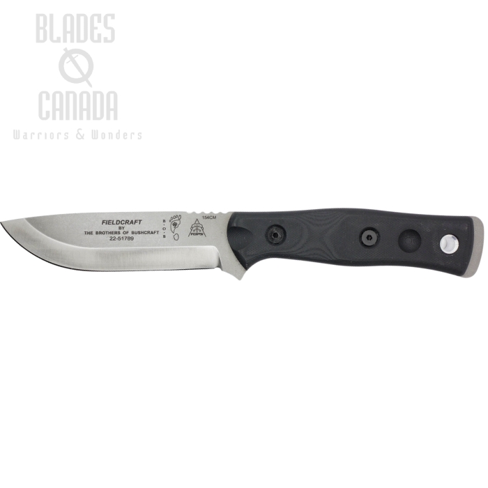 TOPS Fieldcraft B.O.B. Fixed Blade Knife, 154CM Tumble Finish, G10 Black, Kydex Sheath, BROS-154BLK10